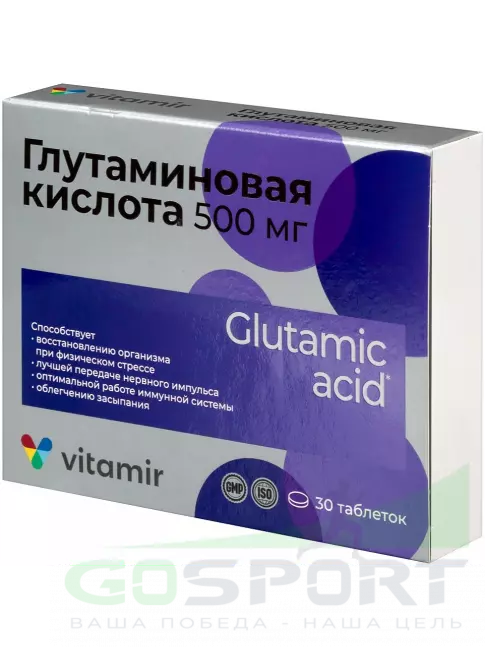 Глутаминовая кислота ВИТАМИР Глутаминовая кислота 500 мг 30 таблеток Глутаминовая кислота ВИТАМИР Глутаминовая кислота 500 мг 30 таблеток