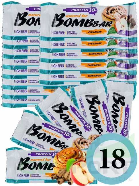 Протеиновый батончик BombBar Protein Bar 18 x 60 г, Яблоко - Корица Протеиновый батончик BombBar Protein Bar 18 x 60 г, Яблоко - Корица