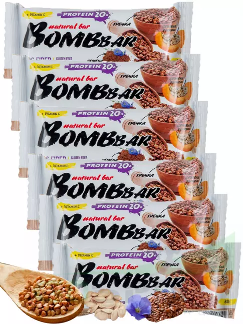 Протеиновый батончик BombBar Protein Bar 6 x 60 г, Гречишный Протеиновый батончик BombBar Protein Bar 6 x 60 г, Гречишный