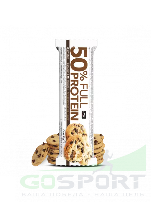 Протеиновый батончик QNT 50% FULL PROTEIN BAR 50 г, Печенье с шоколадной крошкой