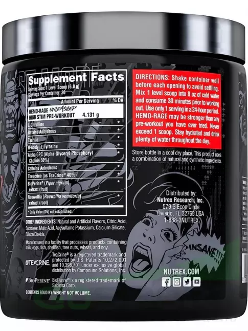 Предтреник в порошке Nutrex HEMO-RAGE 179.8, Фруктовый Пунш Предтреник в порошке Nutrex HEMO-RAGE 179.8, Фруктовый Пунш