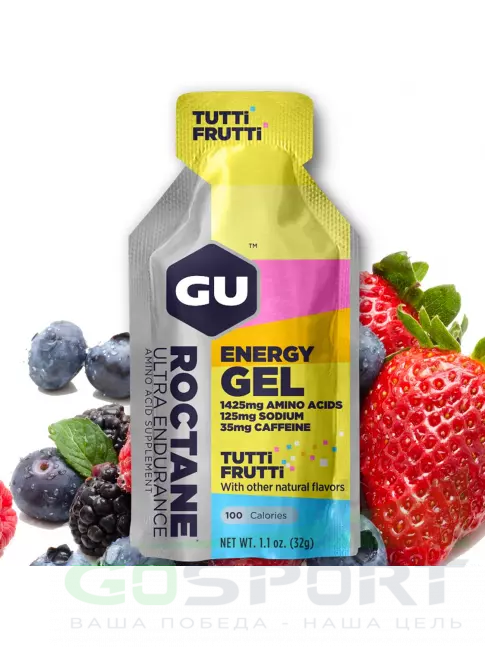 Гель питьевой GU Energy Labs GU ROCTANE Energy Gel 35mg caffeine 3 x 32 г, Тутти-Фрутти Гель питьевой GU Energy Labs GU ROCTANE Energy Gel 35mg caffeine 3 x 32 г, Тутти-Фрутти