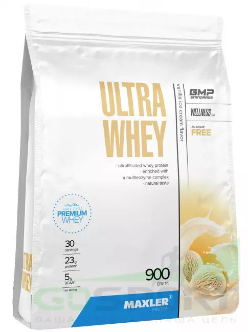 Сывороточный протеин MAXLER Ultra Whey 900 г, Ванильное мороженое Сывороточный протеин MAXLER Ultra Whey 900 г, Ванильное мороженое