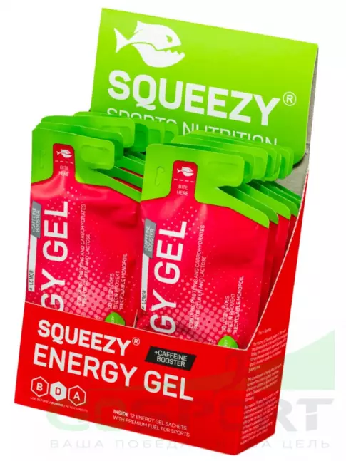 Гель питьевой SQUEEZY ENERGY SUPER GEL 33 mg caffeine 33 г x 12 саше, Лимон Гель питьевой SQUEEZY ENERGY SUPER GEL 33 mg caffeine 33 г x 12 саше, Лимон