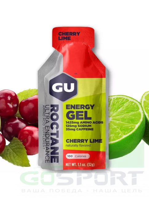 Гель питьевой GU Energy Labs GU ROCTANE Energy Gel 35mg caffeine 3 x 32 г, Вишня-Лайм