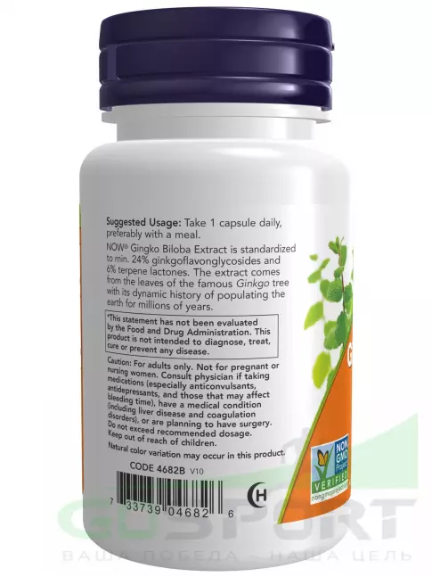 Экстракты NOW Foods Ginkgo Biloba 120 mg 100 веган капсул