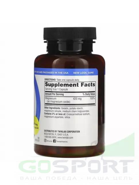 Магний Twinlab Magnesium Caps 420 mg 100 капсул Магний Twinlab Magnesium Caps 420 mg 100 капсул