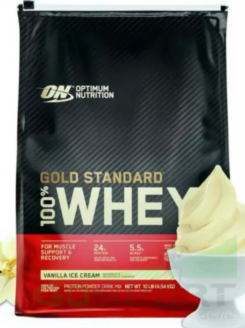 Сывороточный протеин Optimum Nutrition 100% Whey Gold Standard 4545 г, Ванильное мороженое Сывороточный протеин Optimum Nutrition 100% Whey Gold Standard 4545 г, Ванильное мороженое