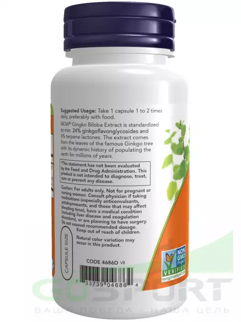 Антиоксиданты NOW Foods Ginkgo Biloba 60 mg 60 веган капсул