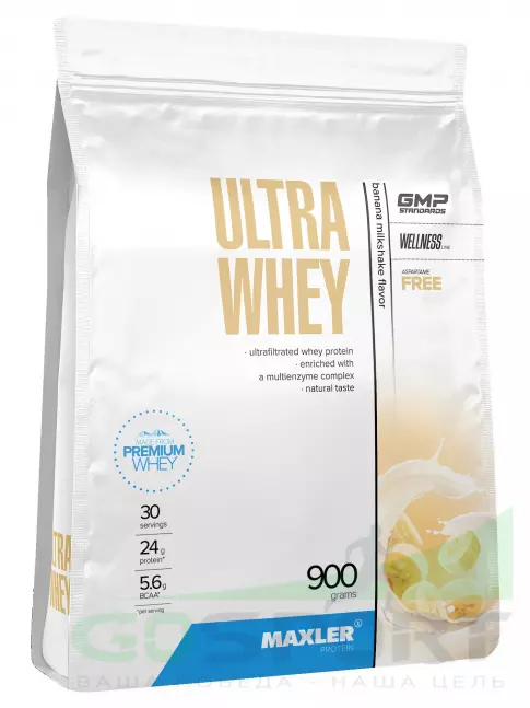 Сывороточный протеин MAXLER Ultra Whey 900 г, Банановый молочный коктейль Сывороточный протеин MAXLER Ultra Whey 900 г, Банановый молочный коктейль