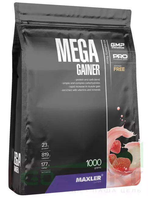 Гейнер MAXLER Mega Gainer 1000 г, Клубника Гейнер MAXLER Mega Gainer 1000 г, Клубника